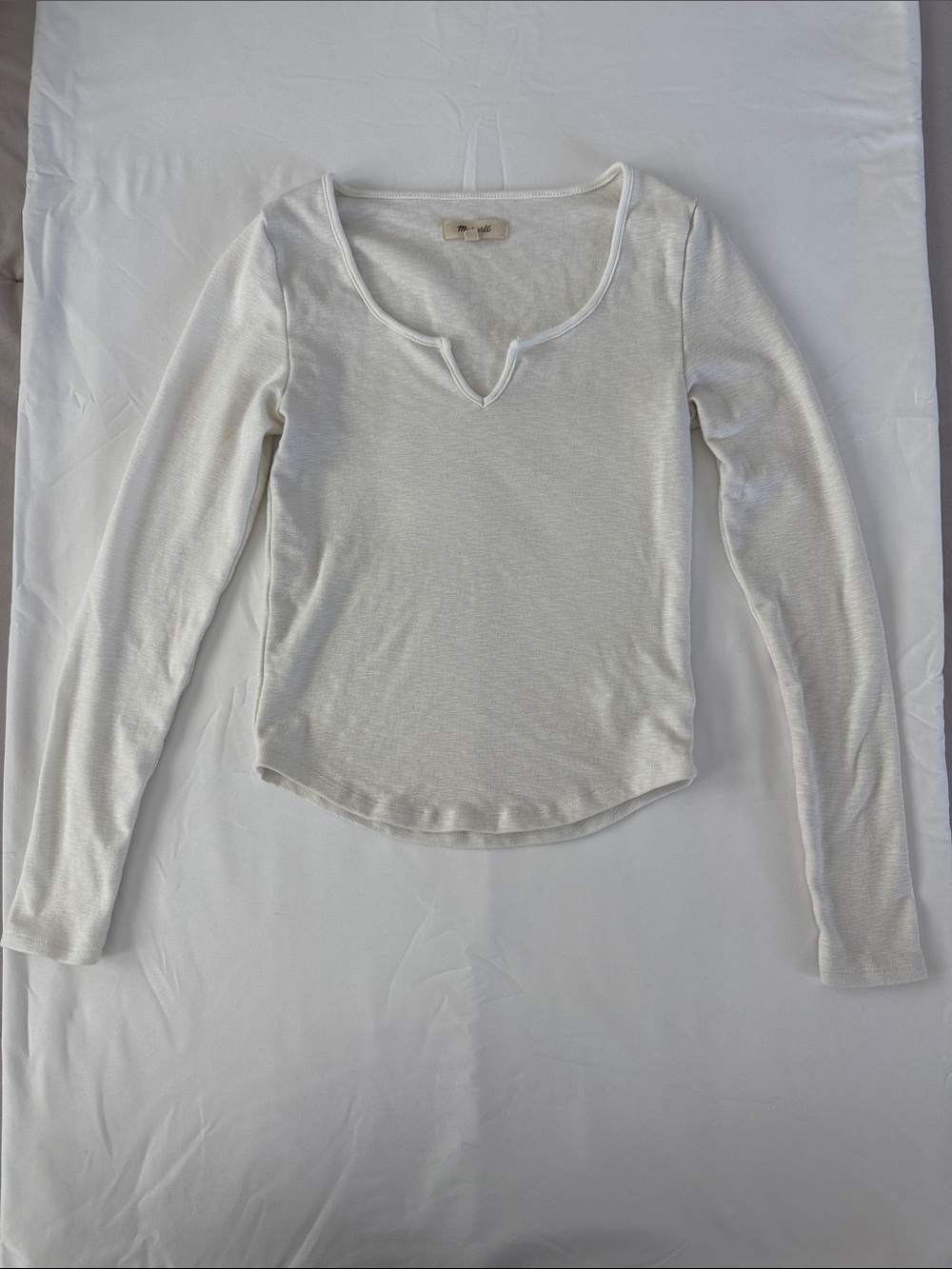 Madewell Cream Long-Sleeve Notch Neck Tee